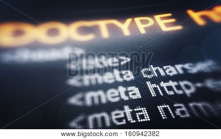 Code HTML; web programming software background; 3D illustration