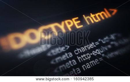 Code HTML; web programming software background; 3D illustration