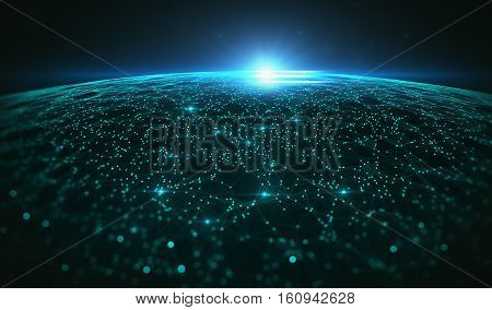 Abstract dark background with connecting dots and lines. Connection structure digital communication. 3d illustration