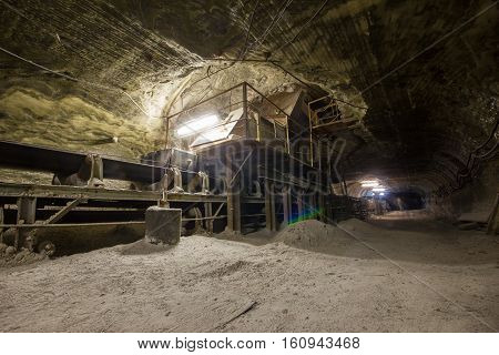 Old carnallite ore salt mine shaft tunnel passage
