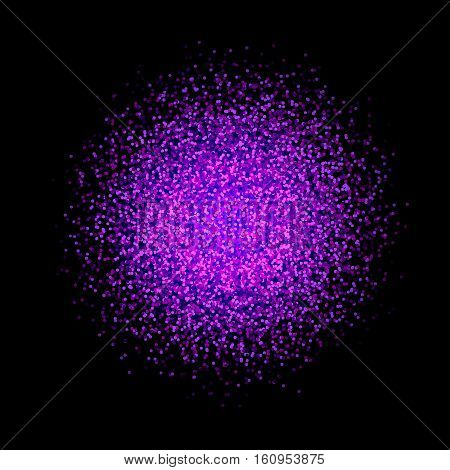 Violet glitter splash on black background. Vector illustration.