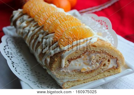 Biscuit and Cake with Mandarin and Whipped Cream.