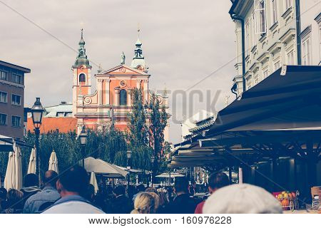 LJUBLJANA, SLOVENIA - SEPTEMBER 21: Ljubljana Preseren Square on September 21 2016