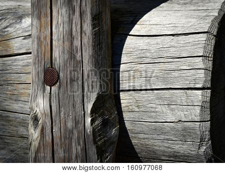 background or texture Detail of wooden fence made of of roundwood