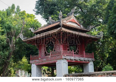 Vietnam, Hanoi - October 21, 2016: Temple of Literature, the van Mieu, in the centre of Hanoai
