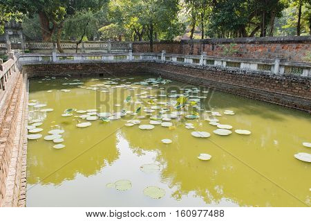 Vietnam, Hanoi - October 21, 2016: Temple of Literature, the van Mieu, in the centre of Hanoai