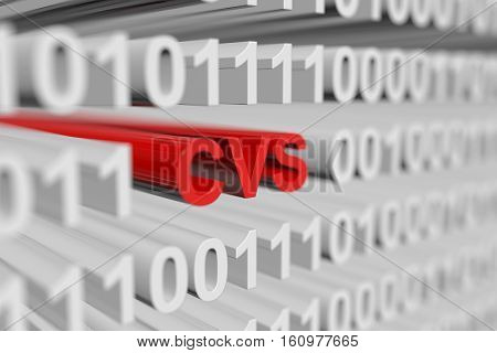 CVS as a binary code with blurred background 3D illustration