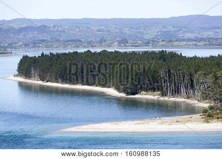 The view of Matakana Island from Mount Maunganui (New Zealand).
