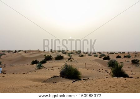 Sunset at a desert safari camp in Dubai, UAE