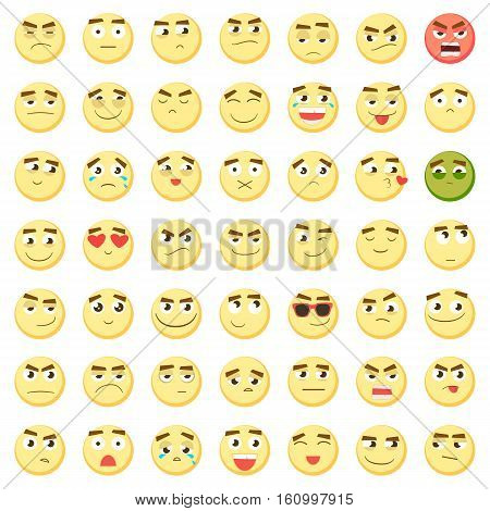 Yellow big emoticon set. Collection of Emoji. 3d emoticons. Smiley face icons isolated on white background. Vector eps10