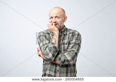 Nervous Scared European Guy Has Sorrorful Expression, Clenches Teeth, Tries Not To Cry, Finds Out Ab