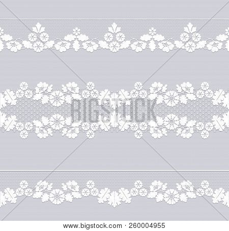 Set Of Lace Borders On A Dray Background