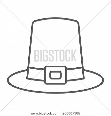 Pilgrim Hat Thin Line Icon, Thanksgiving And Traditional, Hat Sign, Vector Graphics, A Linear Patter