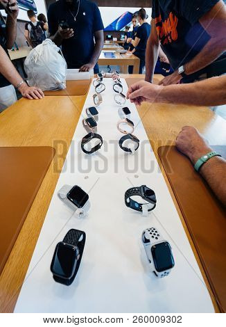 Strasbourg, France - Sep 21, 2018: Apple Store With Customers People Buying Admiring The New Latest 
