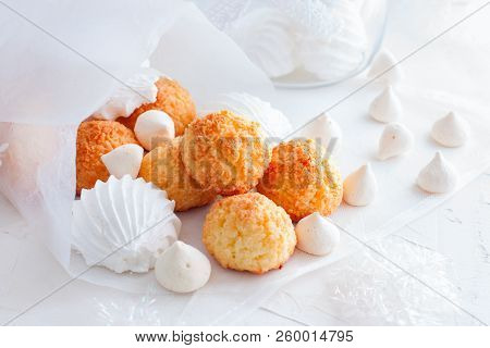Coconut Homemade Cookies, Food  Horizontal, Selective Focus