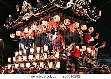 Chichibu, Japan - December 3, 2016: Parade Float Is Pulled At Chichibu Night Festival In Japan. Chic