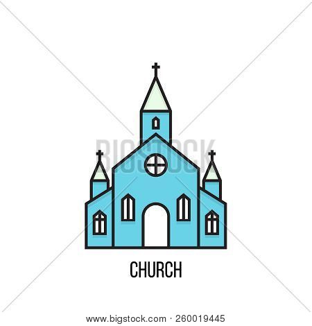 Church Vector Icon On White Background. Line Art.