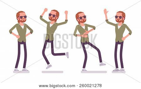 Young Red-haired Man In Positive Emotions. Caucasian Boy With Ginger Ponytail Hairstyle, Optimist, F