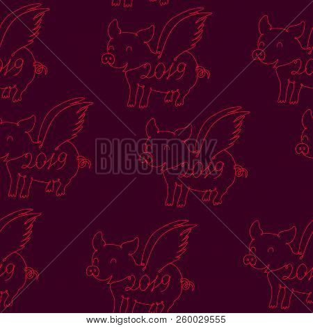 Pig Symbol Of 2019 Year, Seamless Texture. Vector