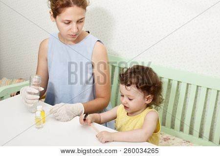 How To Make Slime. Mother And Child Mix Ingredients Homemade Goop . Slime Recipe Sodium Tetraborate