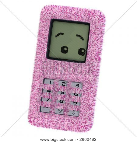 Cartoon Cell Phone With Cute And Funny Emotional Face