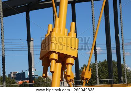 Bright Yellow Bridge Named Hogeweidebrug Over The Amsterdam-rhine Canal In Utrecht For Traffic And V
