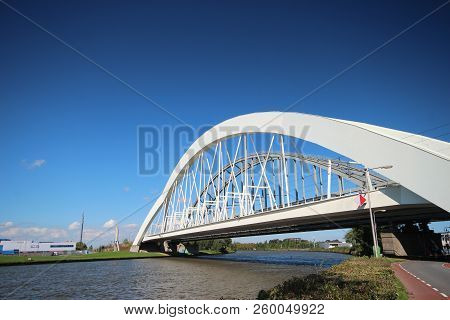 White Bridges For Trains Between Amsterdam And Utrecht Named Demkabrug And Werkspoorbrug In Utrecht 