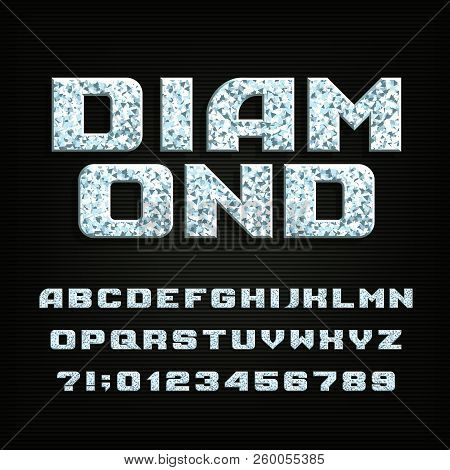 Diamond Crystal Alphabet Font. Shiny Bright Letters, Symbols And Numbers. Stock Vector Typography Fo