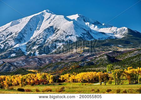 Mount Sopris autumn landscape in Colorado Rocky Mountains, USA. 