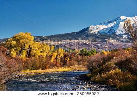 Mount Sopris autumn landscape in Colorado Rocky Mountains, USA. 