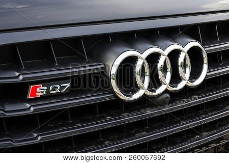 Prague, Czech Republic - September 22 2018: Audi Company Logo On Car On September 22, 2018 In Prague