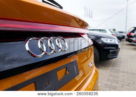 Prague, Czech Republic - September 22 2018: Audi Company Logo On Car On September 22, 2018 In Prague