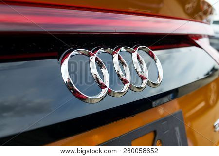 Prague, Czech Republic - September 22 2018: Audi Company Logo On Car On September 22, 2018 In Prague
