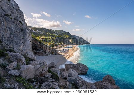 Kathisma Beach, Lefkada Island, Greece. Kathisma Beach Is One Of The Best Beaches In Lefkada Island 