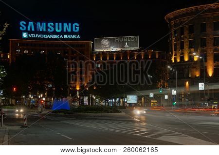 Belgrade, Serbia - May 04, 2018: Trg Nikole Pasica Square At Night