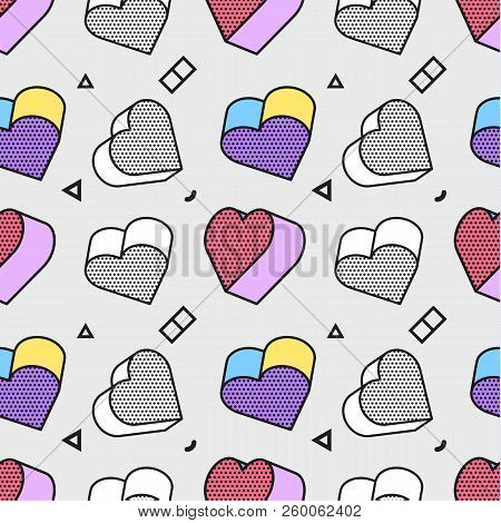 Seamless Pattern, Colorful Pattern With 3d Graphic Hearts In Pop Art Style. You Can Use This As A Wa