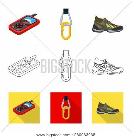 Vector Illustration Of Mountaineering And Peak Symbol. Set Of Mountaineering And Camp Stock Vector I