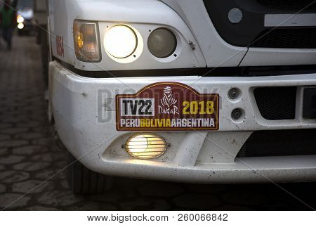 Salar De Uyuni, Bolivia - January 13, 2018: Detail From Dakar Rally 2018 At Salar De Uyuni In Bolivi