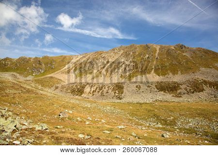 Autumn landscape surrounding mountain railway to Parsenn in Davos, Switzerland