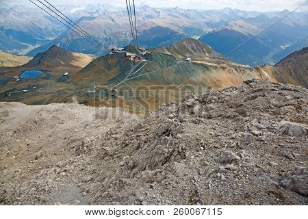Autumn landscape surrounding mountain railway to Parsenn in Davos, Switzerland