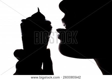 Soft Joy Fun Leisure Lifestyle Tasty Sweet Candy Concept. Side Half-faced Close Up Portrait Of Woman