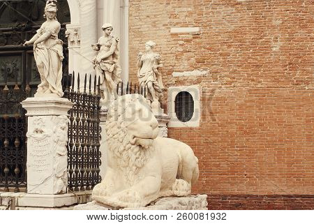 Venice, Italy - April 2012: Venetian Typical Architecture And Monumnets In Tiny Romantic Streets