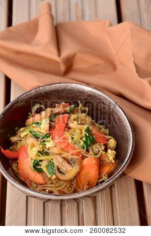 Indonesian Food, Bihun Goreng, Fried Glass Noodle With Egg And Vegetables
