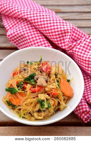 Indonesian Food, Bihun Goreng, Fried Glass Noodle With Egg And Vegetables