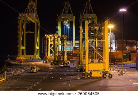 Khor Fakkan, United Arab Emirates - March 15: Container Terminal In Port Of Khor Fakkan On March 15,