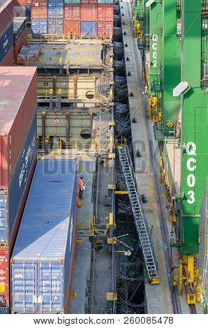 Nhava Sheva, India - March 09: Container Vessel On The Berth In Port Of Nhava Sheva On March 09, 201