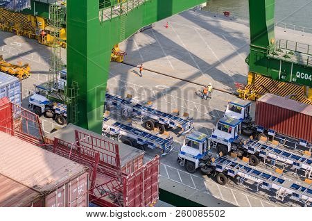 Nhava Sheva, India - March 09: Container Vessel On The Berth In Port Of Nhava Sheva On March 09, 201