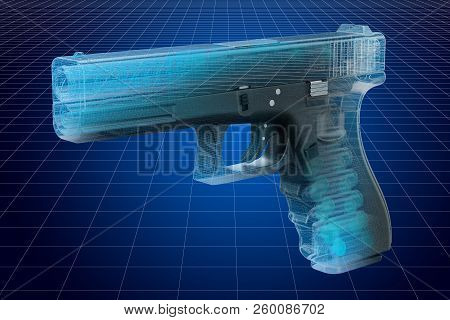 Visualization 3d Cad Model Of Gun, Military Engineering Concept. 3d Rendering