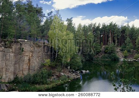 Canyon In Autumn Forest On A Warm Sunny Day, Ukraine, Zhytomyr Region, Korostyshevsky District
