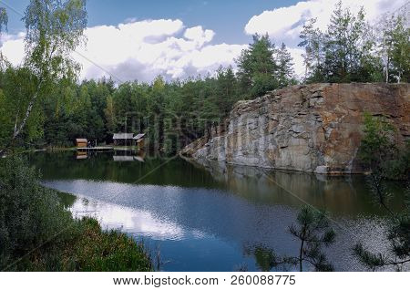 Canyon In Autumn Forest On A Warm Sunny Day, Ukraine, Zhytomyr Region, Korostyshevsky District